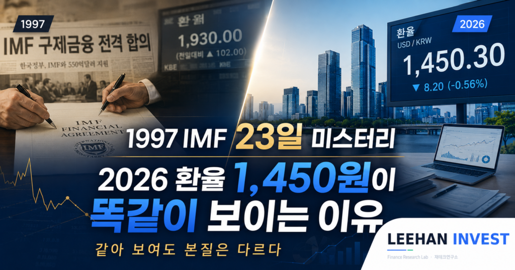 1997 IMF 23일 미스터리 — 2026 환율 1,450원이 똑같이 보이는 이유
