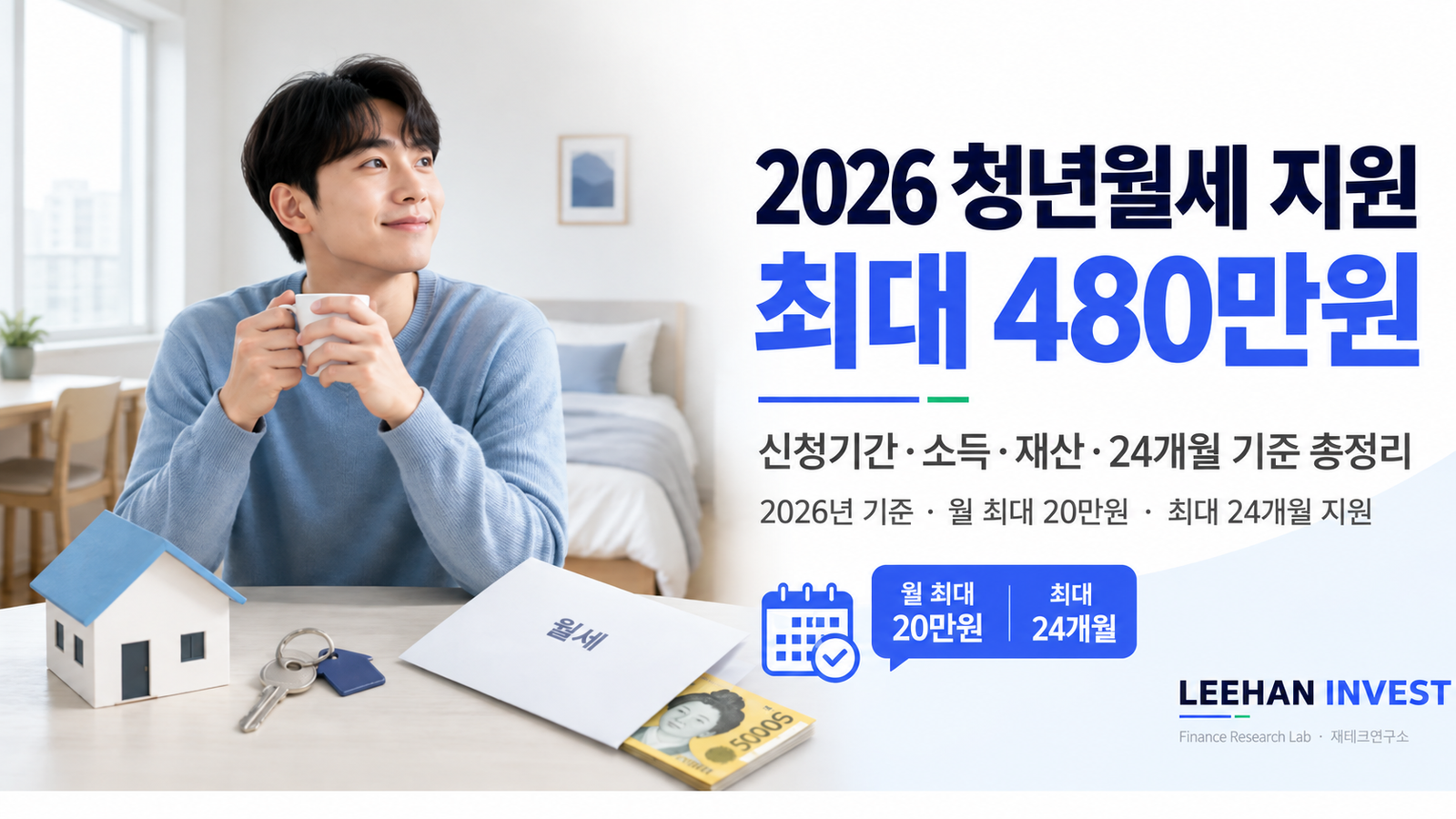 2026 청년월세 지원 최대 480만원 — 신청기간·소득·재산·24개월 기준 총정리