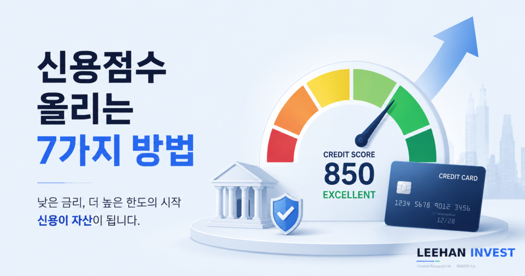 NICE·KCB 신용점수 올리는 7가지 검증된 방법. 6개월 안에 50점 향상 가능한 실전 전략을 금융감독원·신용평가사 자료로 정리. 신용점수가 1년 만에 100점 떨어진 사례까지 분석. 본인 신용 점검 5단계 체크리스트 포함