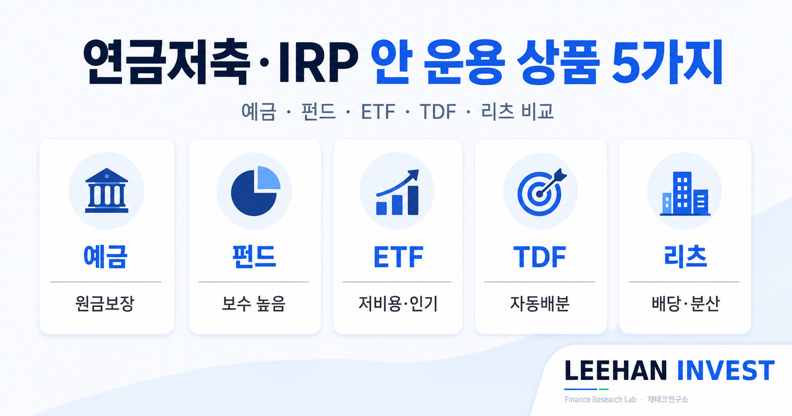 연금저축 IRP 안 운용 상품 5가지 예금 펀드 ETF TDF 리츠 비교