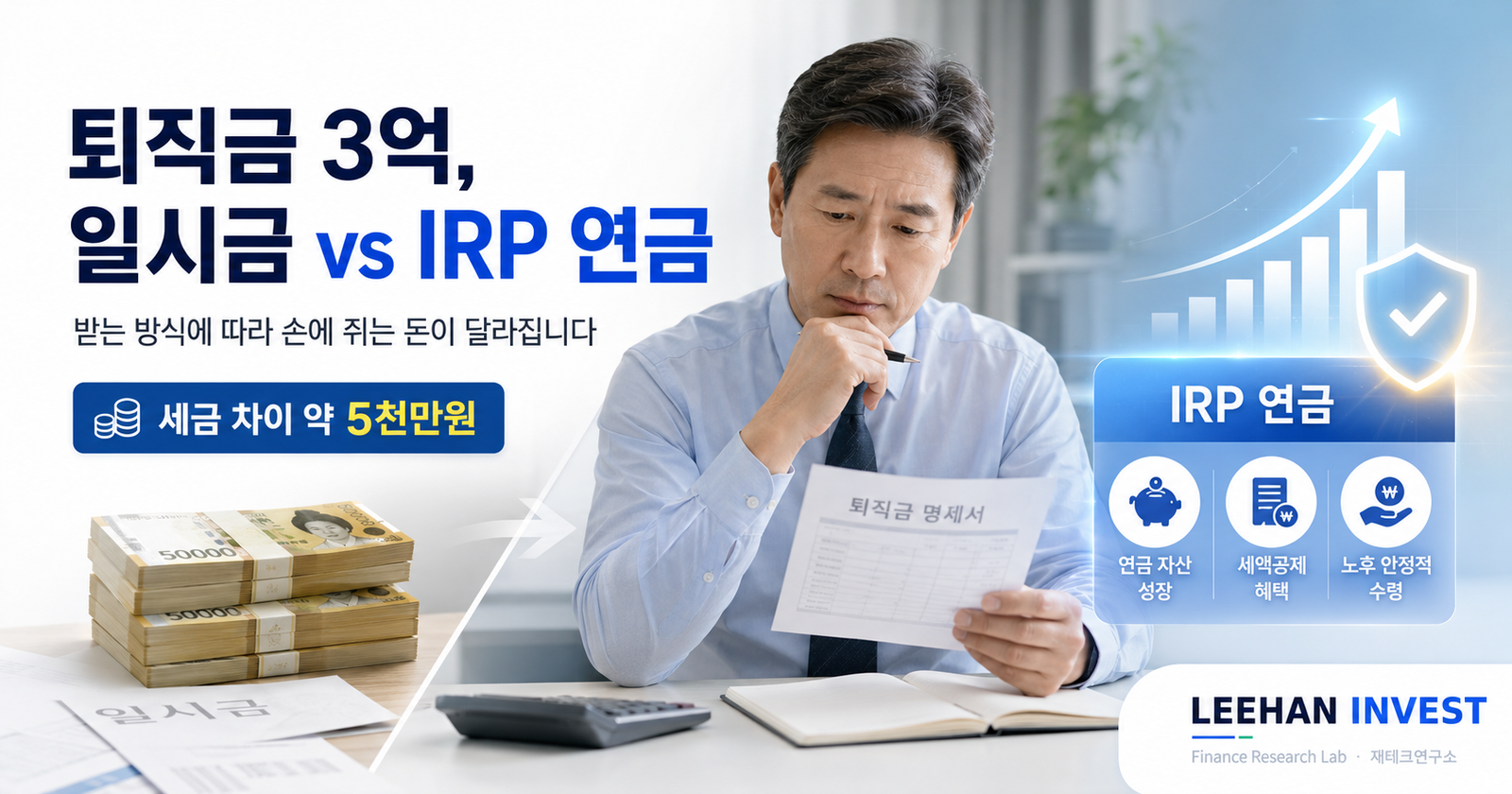 퇴직금 IRP 일시금 vs 연금 수령 — 3억 받을 때 5천만원 차이 나는 진짜 이유