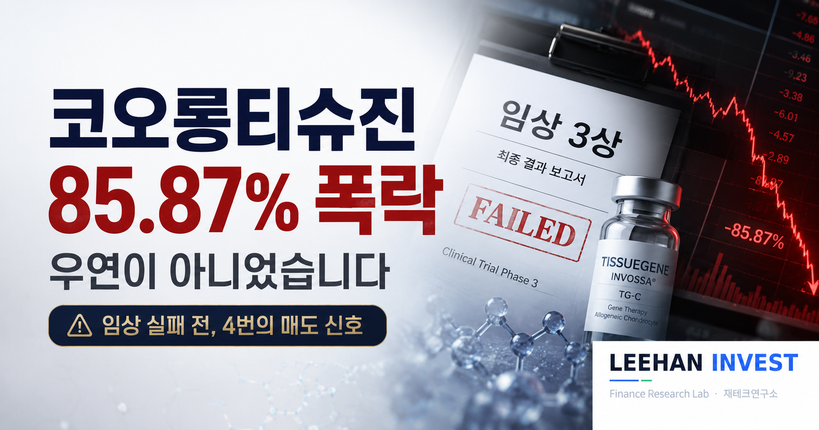 코오롱티슈진 85% 폭락, 임상 실패는 예정된 결과였다 (2026.07.24)